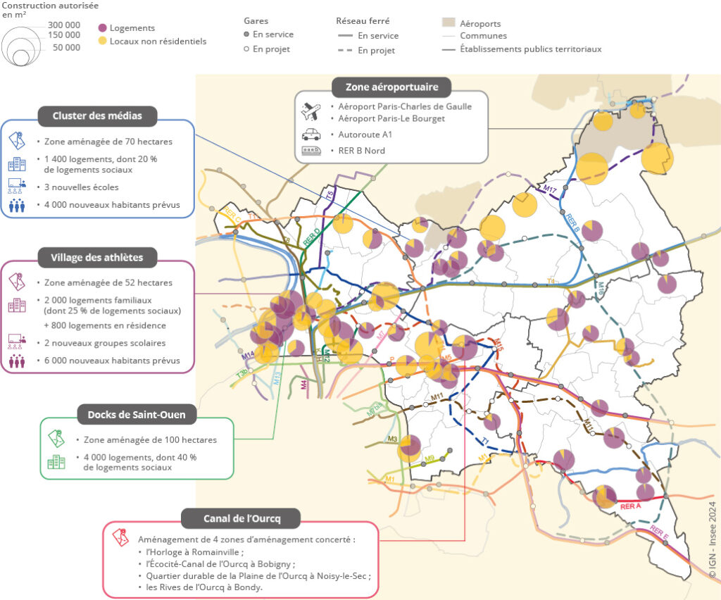 Figure 4 - Autorisations de construction de logements ou de locaux non résidentiels en Seine-Saint-Denis entre janvier 2013 et mai 2024, par section cadastrale*