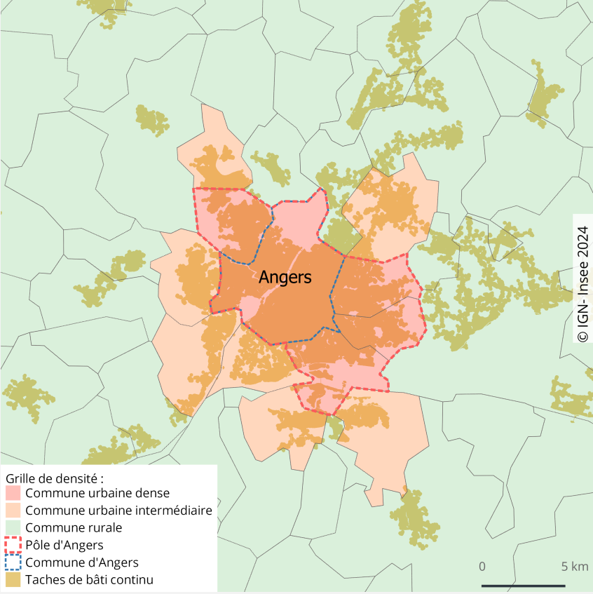 Figure 2 – Angers et 4 communes adjacentes, un grand centre urbain de 210 000 habitants