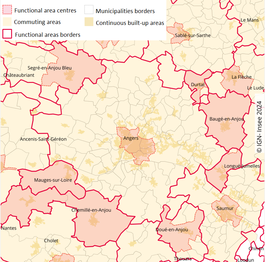 Angers, the central city of the Angers functional area, whose commuting area has a population of 231,000